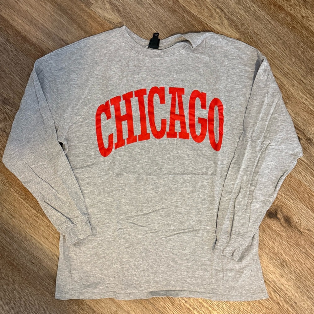 Wild Fable Gray Long Sleeve Tee with Red Text